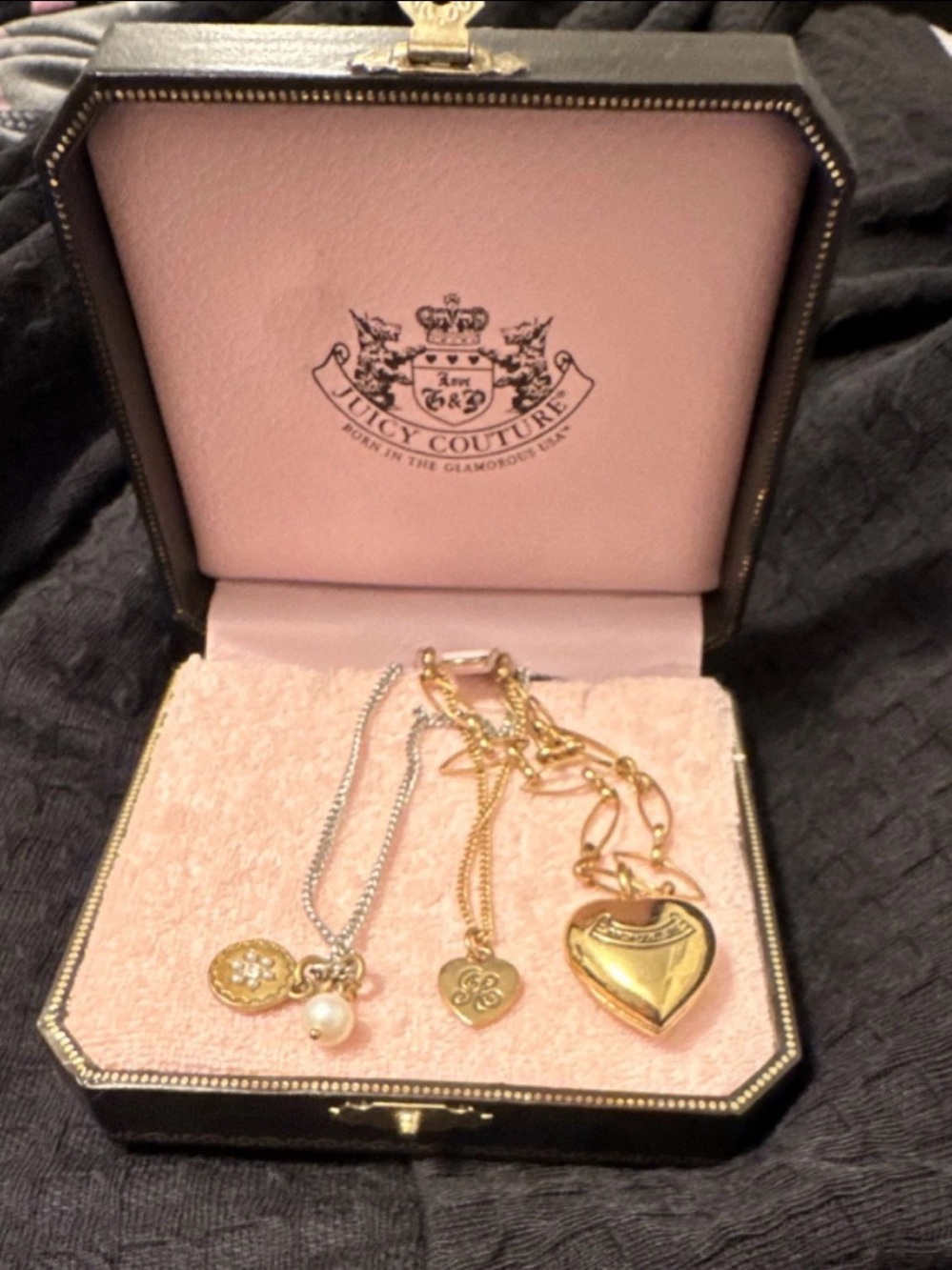 Juicy Couture Gold-Tone Heart & Charm Necklace Trio with Pearl Accent